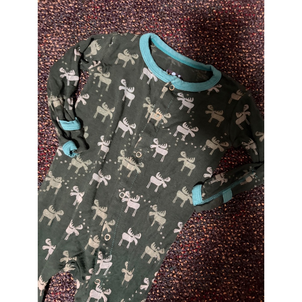 Kickee Pants Moose Print Bamboo Viscose Footie Sleeper Green 6-12 Months